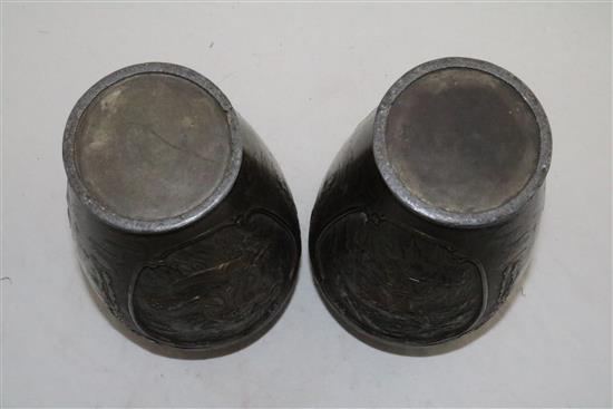 A pair of Japanese bronzed antimony alloy vases, late 19th century, 24cm